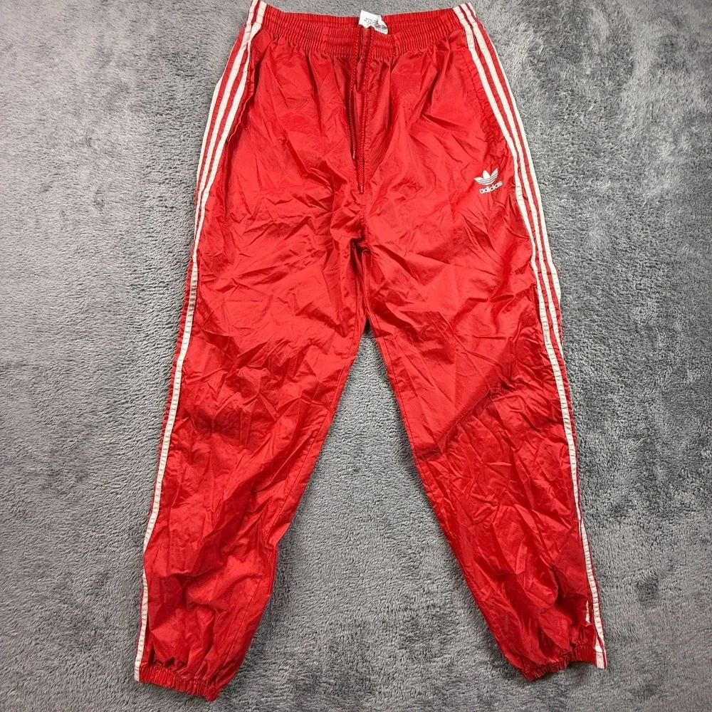Adidas Originals Vintage 90s Red Nylon Track Pants Windbreaker Joggers Mens L